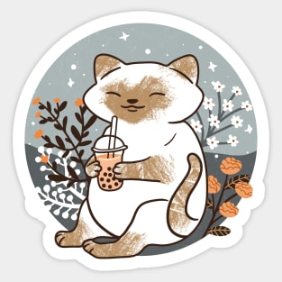 Siamese Cat and Boba Tea Sticker